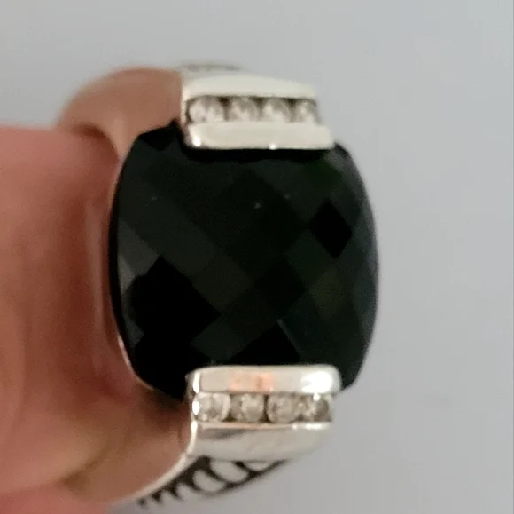David Yurman Onyx Diamond Sterling Silver Ring - Picture 8 of 12